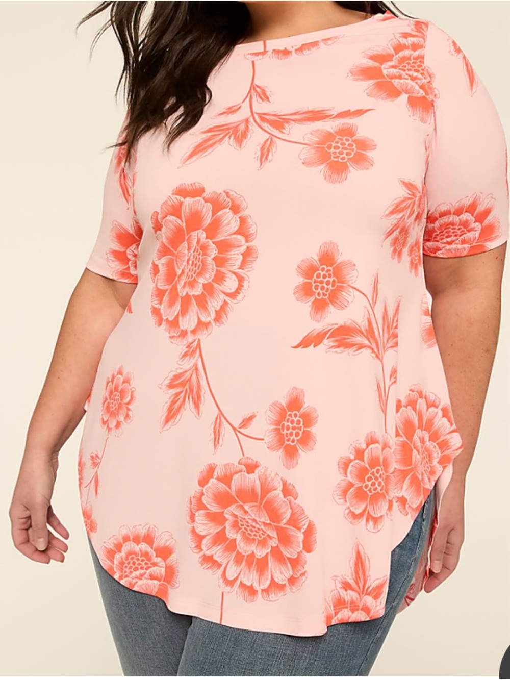 Lane Bryant Plus Size Coral Floral Short-Sleeve Tunic